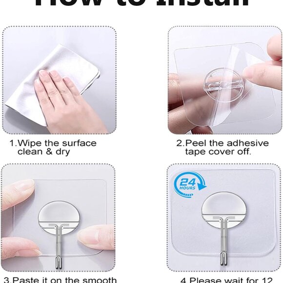 Adhesive Hooks for Hanging Heavy Duty Wall Hooks Self Adhesive Towel Coat Hooks - Picture 7 of 7